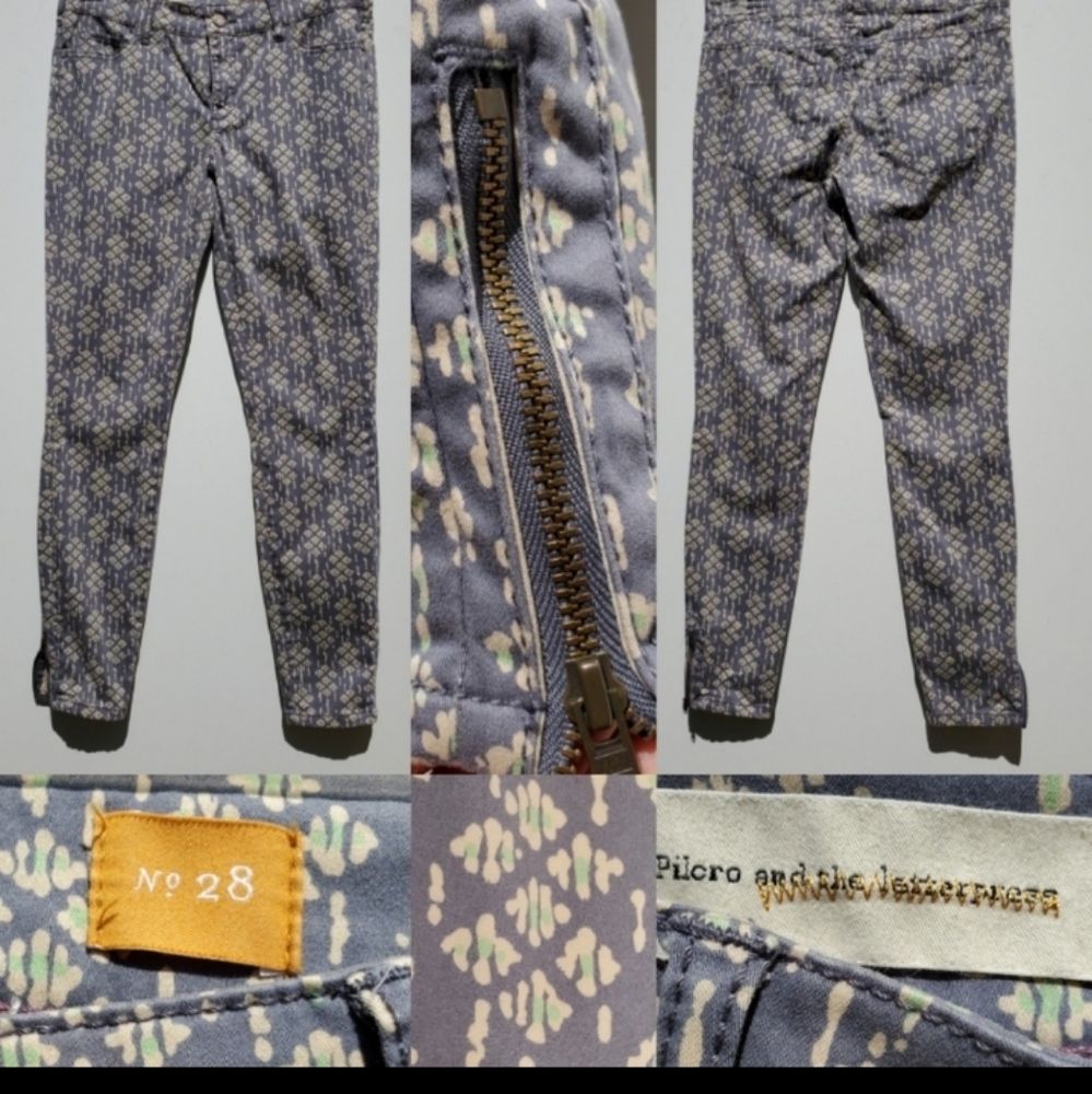 28 ANTHROPOLOGIE PILCRO & the Letterpress Jeggings Mauve cream zip zipper Pants